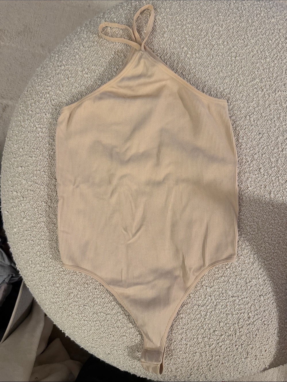 wild fable Ribbed Halter One-Piece Bodysuit in Beige